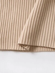 SHEIN 秋冬款 V 領長袖羅紋針織中長版緊身洋裝，優雅修身派對洋裝 - 杏色 - 查看 4