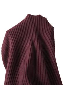 SHEIN فستان ميدي ضيق بياقة V وأكمام طويلة من نسيج محبوك مضلع للخريف والشتاء، فستان حفلة أنيق ومناسب - أحمر بنفسجي - مشاهدة 3