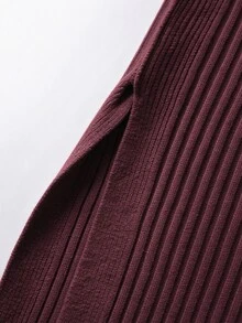 SHEIN فستان ميدي ضيق بياقة V وأكمام طويلة من نسيج محبوك مضلع للخريف والشتاء، فستان حفلة أنيق ومناسب - أحمر بنفسجي - مشاهدة 5