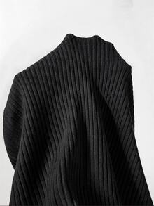 SHEIN Fall Winter V‑Neck Long Sleeve Ribbed Knit Midi Bodycon Dress, Elegant Fitted Party Dress - Black - View 4