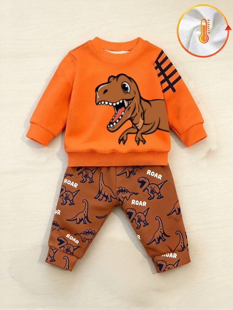 Baby Boy Casual Spanish Racing Crew Neck Sweatshirt Sports Long Pants Set, Autumn/Winter, Family Matching Milestone Brown Polka Dot - Multicolor - View 2