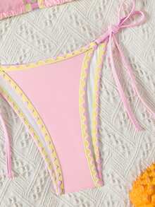 SHEIN Swim Women's Bikini Swimwear Set With Pearl & Coconut Tree Decor, Suitable For Beach, Vacation, And Dates In Spring/Summer - Pink - View 6