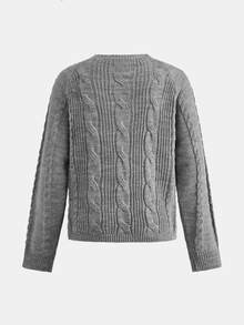 Tween Girl Fall Winter Bow Decor Light Grey Knit Cardigan Sweater, Casual Daily Long Sleeve Ribbed Pull, Cozy Soft School Outfit, Back To School Girls - Grey - View 2