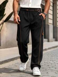 Manfinity CasualKnits Men's Casual Outdoor Pants With Pockets For Daily Wear - Black - View 6