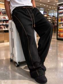Manfinity CasualKnits Men's Casual Outdoor Pants With Pockets For Daily Wear - Black - View 5