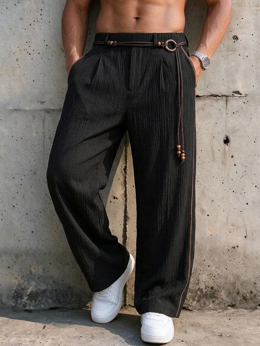 Manfinity CasualKnits Men's Casual Outdoor Pants With Pockets For Daily Wear - Black - View 1