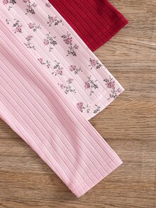 SHEIN Girls' Ditsy Floral Light Pink, Lotus Pink, Dark Red Bow Print Flutter Sleeve Three-Color Top, Simple Cute Sweet, Suitable For Indoor And Outdoor, Suitable For All Seasons - Multicolor - View 6