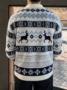 Formmaro 男士鹿紋幾何圖案長袖休閒 Polo 領毛衣 - 彩色 - 查看 5