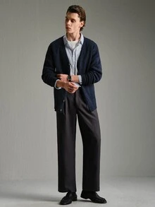 Calmiston 含羊毛男士復古時尚單排扣針織開襟衫 節慶男孩款 秋冬日常新款 毛衣開襟衫 - 綠色 - 查看 5