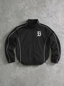 Sport MetroGents Men's Letter Print Long Sleeve Zip-Up Casual Sports Jacket - Black - View 1
