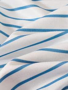 SHEIN 2pcs/Set Newborn Baby Boy Striped Knit Ribbed Crew Neck Animal Print Long Sleeve Top & Pants, Casual Cute & Fun - Blue - View 5