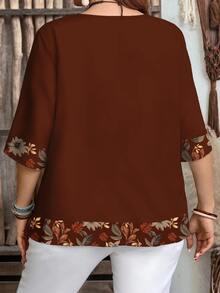EMERY ROSE Women's Casual Notch Neck 3/4 Sleeve Printed Shirt, Summer,Summer Top - Multicolor - View 2