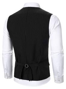 Manfinity AFTRDRK Men's Striped Business Casual Waistcoat, Old Money, Formal, Ceremony - Black - View 2