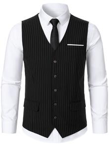 Manfinity AFTRDRK Men's Striped Business Casual Waistcoat, Old Money, Formal, Ceremony - Black - View 6
