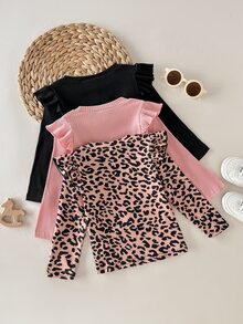Cozy Pixies 3pcs -Piece Casual Ruffled Round Neck Long Sleeve Top For Baby Girls,Thick And Warm, Suitable For Autumn And Winter - Multicolor - View 5