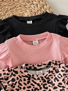 Cozy Pixies 3pcs -Piece Casual Ruffled Round Neck Long Sleeve Top For Baby Girls,Thick And Warm, Suitable For Autumn And Winter - Multicolor - View 3