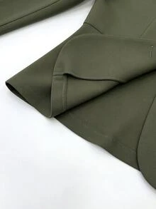 RosyDaze Women's Fashion Round Neck Single-Breasted Waist-Cinching Ruffle Hem Blazer Suit Set, Long Sleeve Top + Straight Leg Wide Leg Trousers 2 Pieces Set, Office Commute Business Interview, Professional Mature Style Spring Autumn Formal Wear - Green - View 7