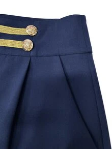 Trelyra Fall Winter Napoleon Style High Waist Wide Leg Pants, Gold Trim Button Decor Elegant Trousers Party Banquet CountryChic Pleated Dress Pants For Offic - Navy Blue - View 5