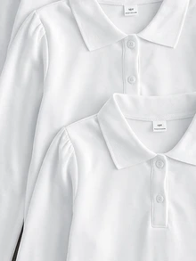 SHEIN 3pcs White Long Sleeve Polo Shirts, Stand Collar Exquisite Buttons, Long Sleeve T-Shirts, Basic Solid Color Slim Fit Tops, Suitable For Back To School Season - White - View 3