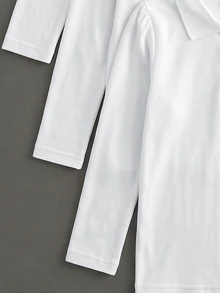 SHEIN 3pcs White Long Sleeve Polo Shirts, Stand Collar Exquisite Buttons, Long Sleeve T-Shirts, Basic Solid Color Slim Fit Tops, Suitable For Back To School Season - White - View 4