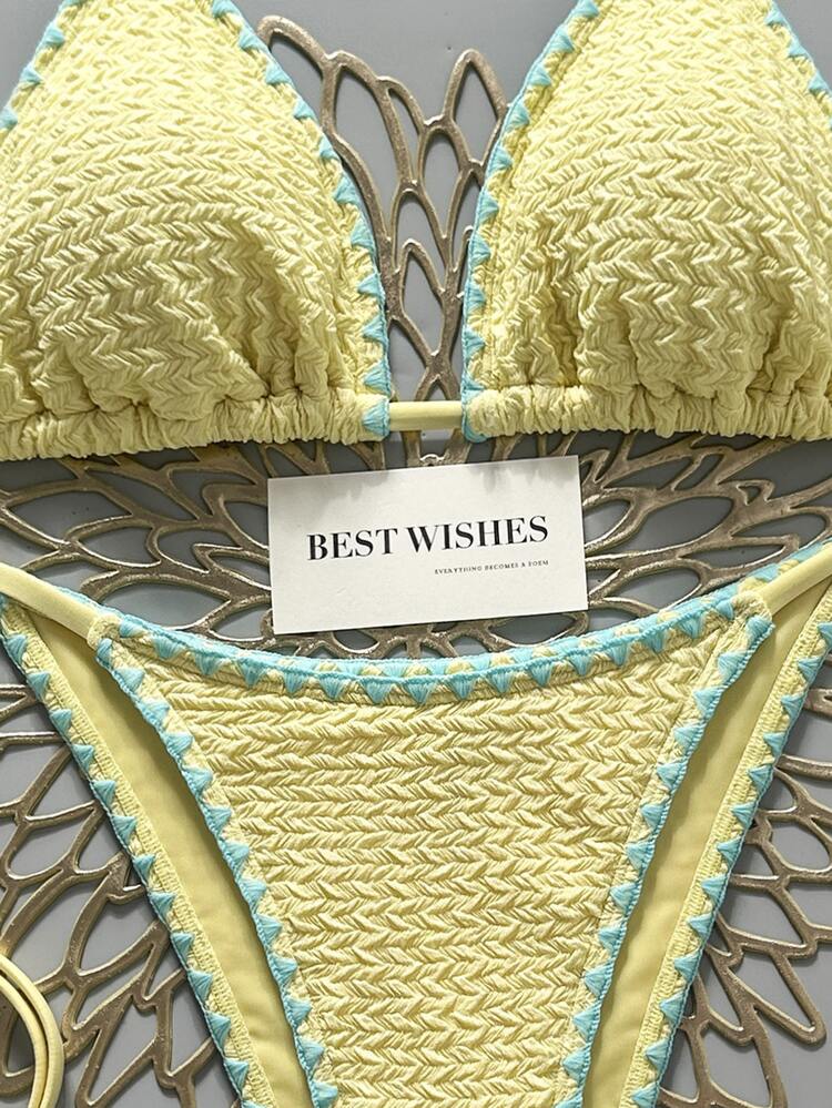 SHEIN Swim 2026 Spring/Summer Women's Halter Tied Bikini,Yellow Cute Separate Swimwear,Gorgeous Ambiance Hot Spring Casual Beach Holiday Vacation & Holiday - Multicolor - View 6