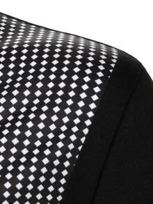 Manfinity AFTRDRK 男士休閒菱格拼接短袖 Polo 衫，夏季黑白拉鍊開襟高爾夫 Polo 衫，正式、儀式感 - 黑色 - 查看 4