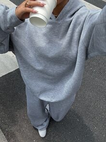 Muchica 33% Cotton Women's Casual Loose Hoodie And Sweatpants Set, Sweatshirt Set - Light Grey - View 6