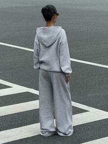 Muchica 33% Cotton Women's Casual Loose Hoodie And Sweatpants Set, Sweatshirt Set - Light Grey - View 2