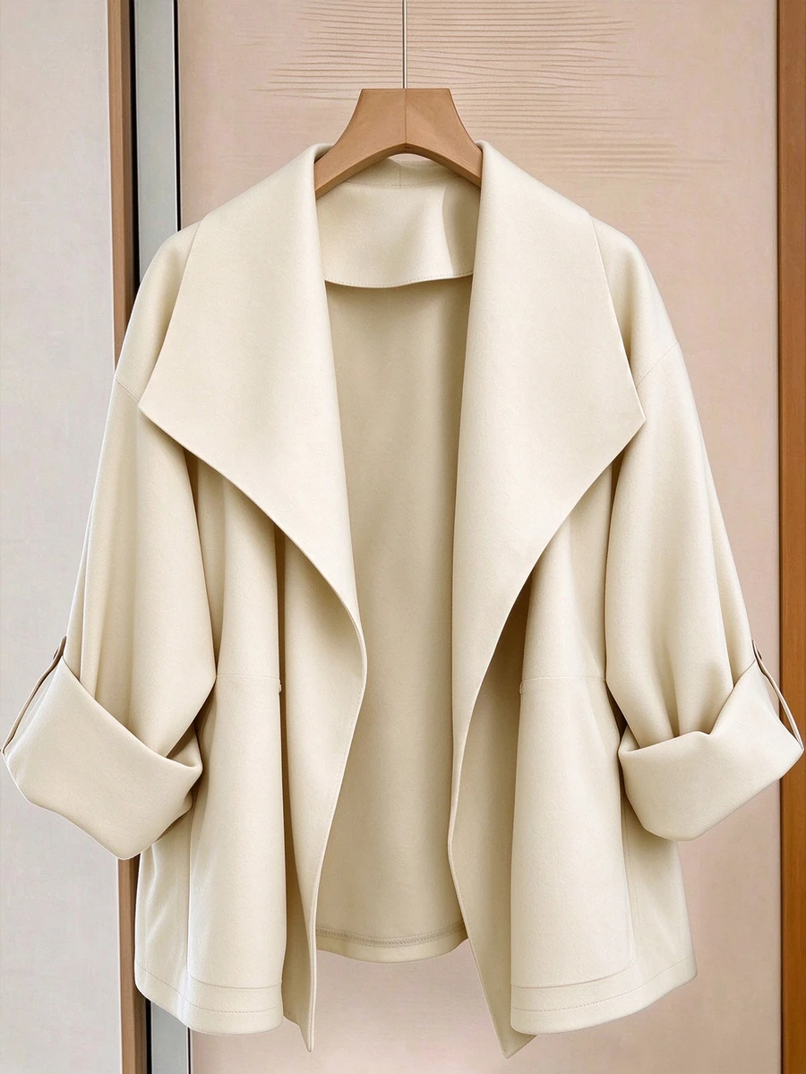 Selianne Women's Solid Color Casual Versatile Daily Travel Trench Coat Jacket - Apricot - View 1