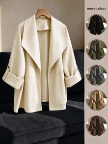 Selianne Women's Solid Color Casual Versatile Daily Travel Trench Coat Jacket - Apricot - View 7