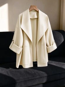 Selianne Women's Solid Color Casual Versatile Daily Travel Trench Coat Jacket - Apricot - View 6
