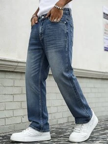 QuarKem Men's Vintage Light Wash Straight Leg Jeans, Classic Loose Fit Denim Pants, Casual Streetwear Style - Blue - View 6