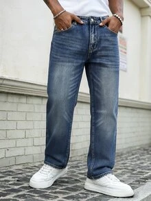QuarKem Men's Vintage Light Wash Straight Leg Jeans, Classic Loose Fit Denim Pants, Casual Streetwear Style - Blue - View 4