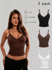 Sweetra Y2K Sexy Sling Lace Trim Pleated Ruched Clothes Set - Multicolor - View 6