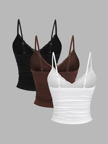 Sweetra Y2K Sexy Sling Lace Trim Pleated Ruched Clothes Set - Multicolor - View 2