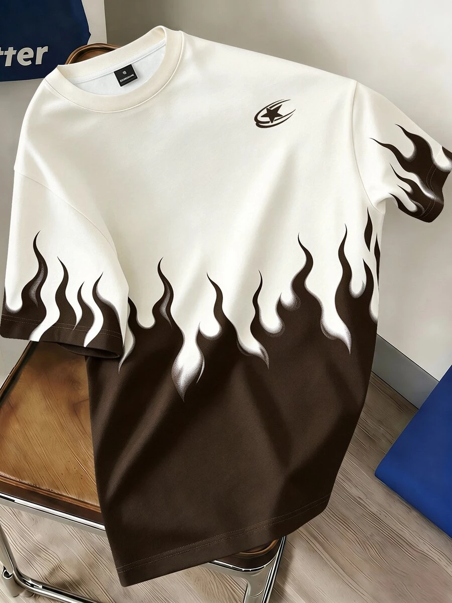 Daypath Men's Flame Print Crew Neck Short Sleeve Casual T-Shirt - Brown - View 1