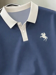 Daypath Men's Knight Pattern Colorblock Casual Daily Short Sleeve Polo Shirt - Dusty Blue - View 3