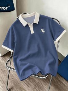Daypath Men's Knight Pattern Colorblock Casual Daily Short Sleeve Polo Shirt - Dusty Blue - View 1
