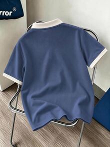 Daypath Men's Knight Pattern Colorblock Casual Daily Short Sleeve Polo Shirt - Dusty Blue - View 2