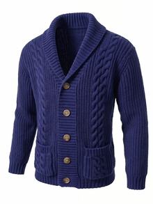 SHEIN Kids Tween Boy Casual Sports College Style Deep Blue Sweater Jacket, With Cable Knit Decorative Pattern, Suitable For Back To School, Birthday Party, Evening Event, Performance, Opening Ceremony And Other Daily Wear, Applicable For Autumn/Winter Season - Royal Blue - View 2