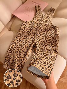 SHEIN Girls Cute White Print Ribbed Jumpsuit, Fall/ 2026 Fashion Wide Leg Overalls 7th Birthday Wedding Kindergarten Fairy Princess - Coffee Brown - View 2