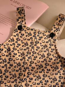 SHEIN Girls Cute White Print Ribbed Jumpsuit, Fall/ 2026 Fashion Wide Leg Overalls 7th Birthday Wedding Kindergarten Fairy Princess - Coffee Brown - View 3