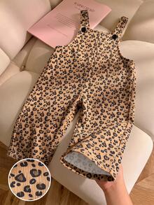 SHEIN Girls Cute White Print Ribbed Jumpsuit, Fall/ 2026 Fashion Wide Leg Overalls 7th Birthday Wedding Kindergarten Fairy Princess - Coffee Brown - View 4