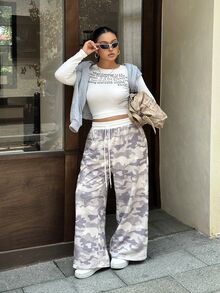 Muchica Plus-Size, Loose-Fitting Streetwear Casual Baggy-Style Sweatpants Featuring A Retro Camouflage Print, A Contrasting Drawstring Waistband, Pockets - Multicolor - View 5