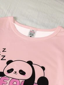 SHEIN 女童紫色純色上衣 + 格紋長褲套裝 白色上衣英文字母 + 睫毛印花 + 格紋長褲 + 髮圈 4件套 - 粉色 - 查看 4