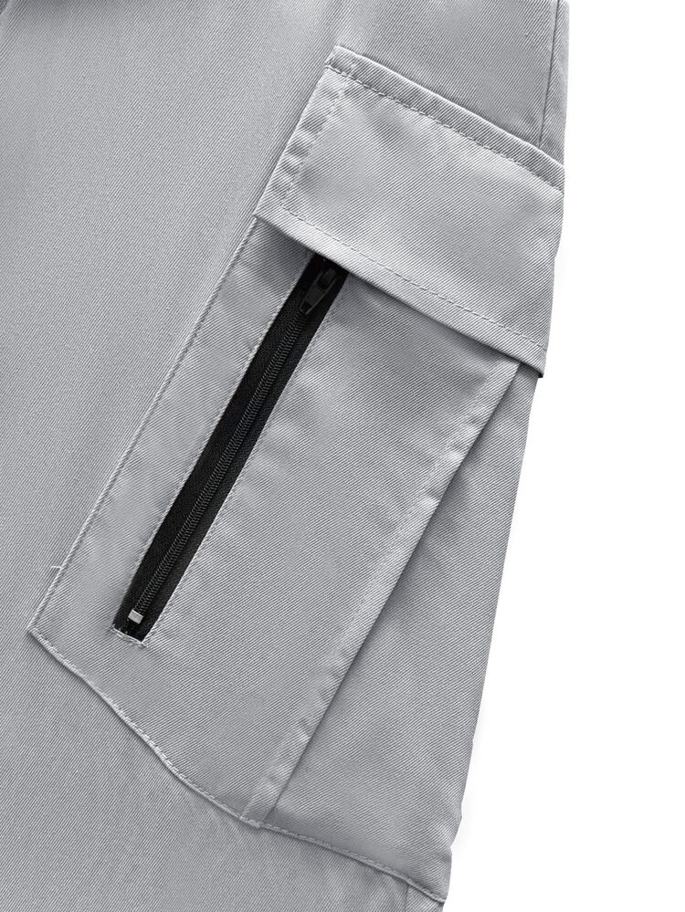 Manfinity Homme Men's Zipper Cargo Pocket Straight Wide-Legged Casual Streetwear Pants, For Fall - Light Grey - View 4