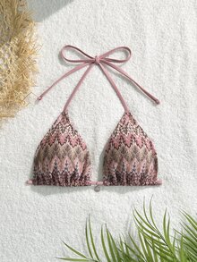SHEIN Swim توب شبكي مخصص للنساء بحلية قلادة ومشابك ظهر - وردي - مشاهدة 5