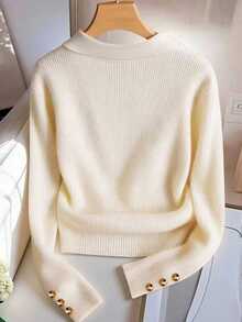 Franclia Blusa elegante y cómoda de punto sintético de talla grande - Albaricoque - Ver 2