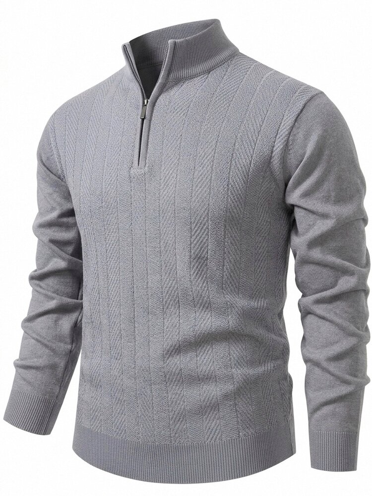 Manfinity Hypemode Men's Solid Color Half-Zip Long Sleeve Casual Loose Fit Sweater - Grey - View 1
