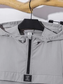 SHEIN مجموعة ملابس شتوية لفتى المراهقين 2 قطعة - جاكيت ذات زيبر وغطاء للرأس وبنطال بسحاب في الخصر، بتصميم رياضي كاجوال للخريف/الشتاء - أزرق فاتح اللون - مشاهدة 4